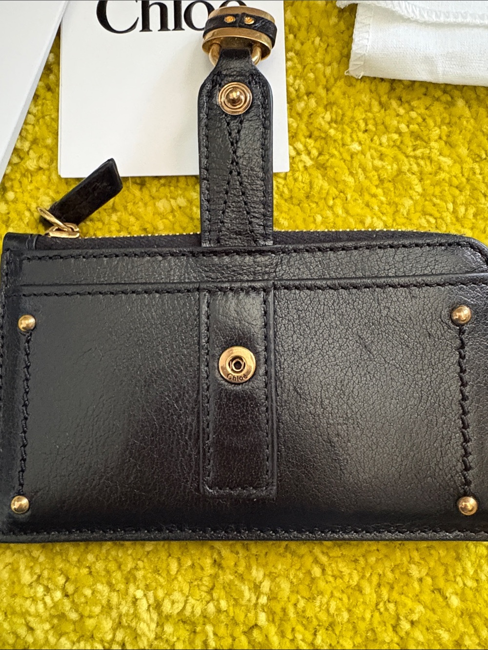 Chloé Black Leather Card Holder with Gold Padlock Accent - Picture 6 of 11